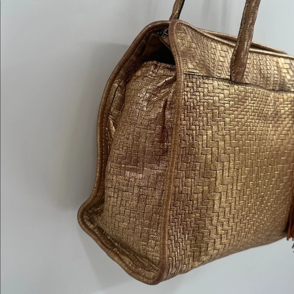 Patricia Nash Paris Gold Woven Tote Bag with Tassel